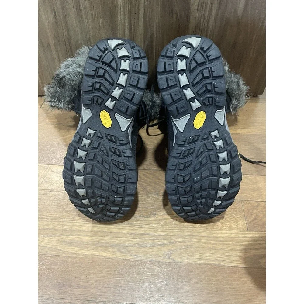 Eddie Bauer Black Vibram Insulated Fur Trim Mid Calf Winter Boots Womens Sz 9.5
